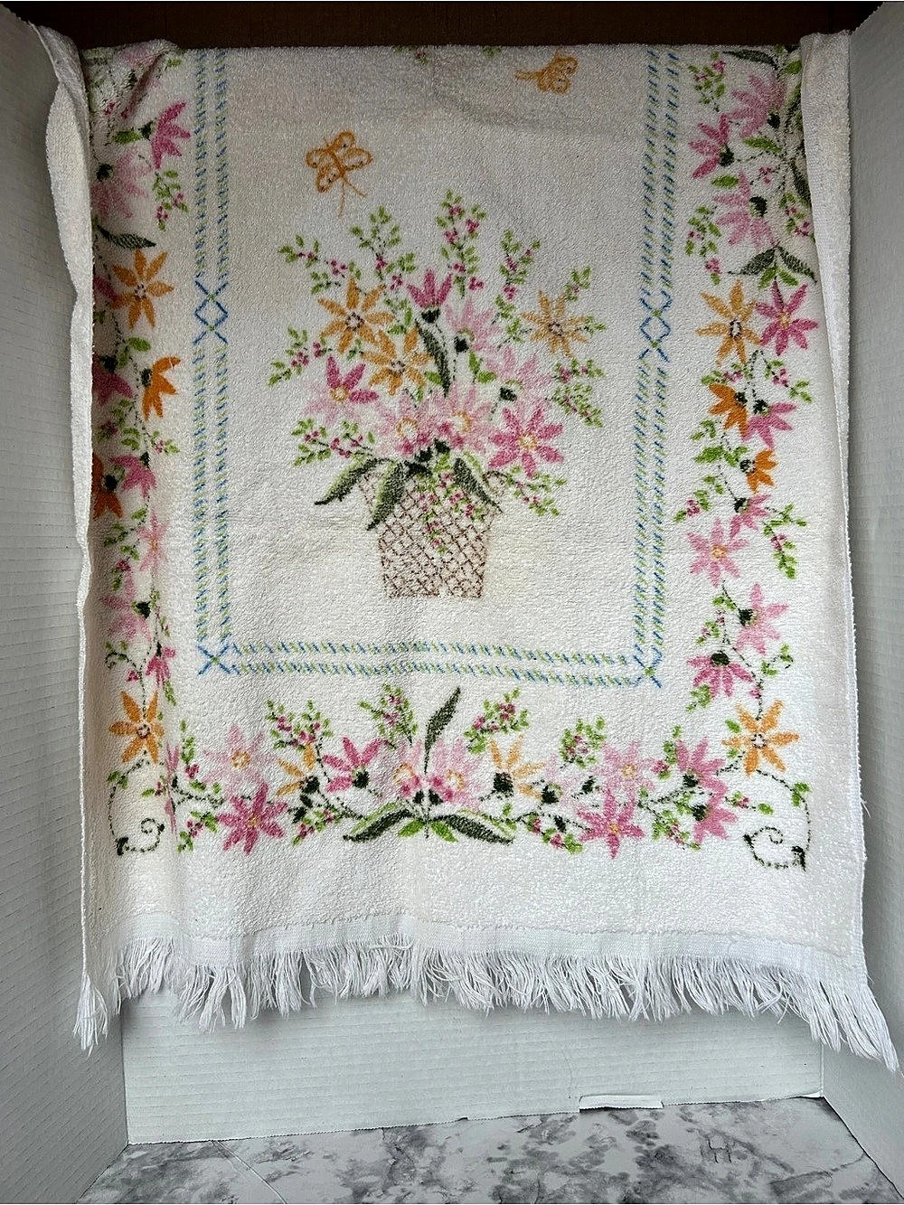 2 for $30 Floral Print Bath Towel White & Pink